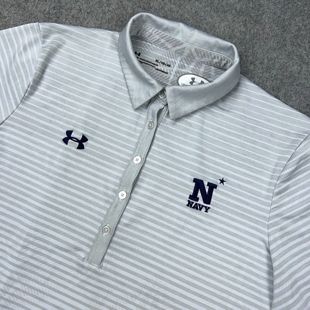 Navy Midshipmen Shirt‎ Womens XL Gray Short Sleeve Polo Under Armour HeatGear